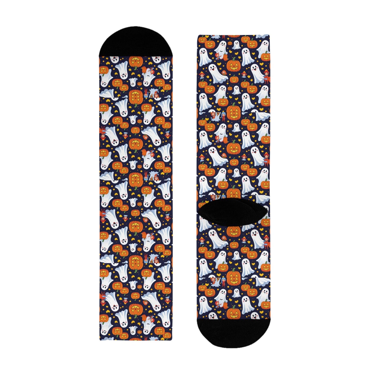 Chaussettes « Spooky Ghosts » – crew sublimées Halloween, motif fantômes & citrouilles, confort cosy