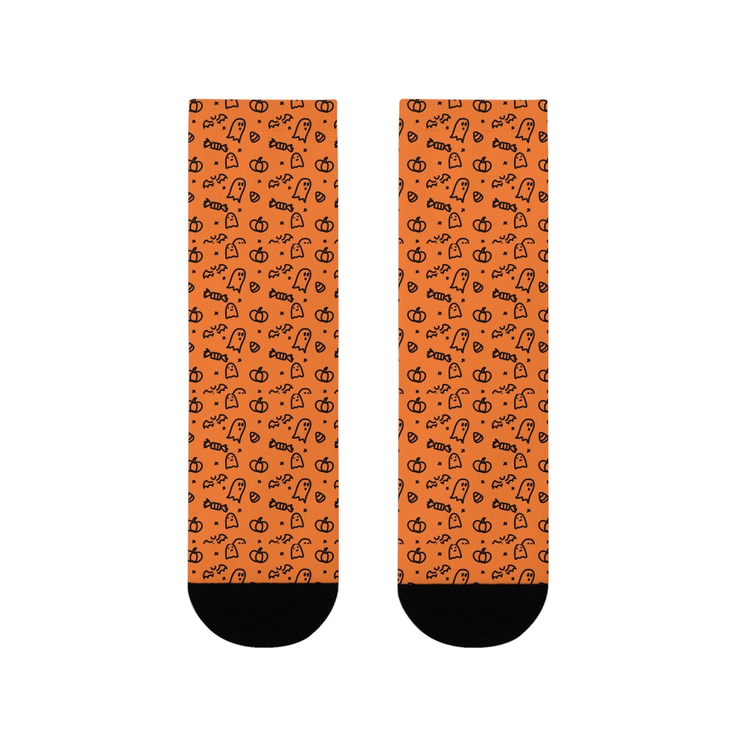Chaussettes « Halloween » – fantômes & citrouilles, crew sublimées orange, cadeau festif automne