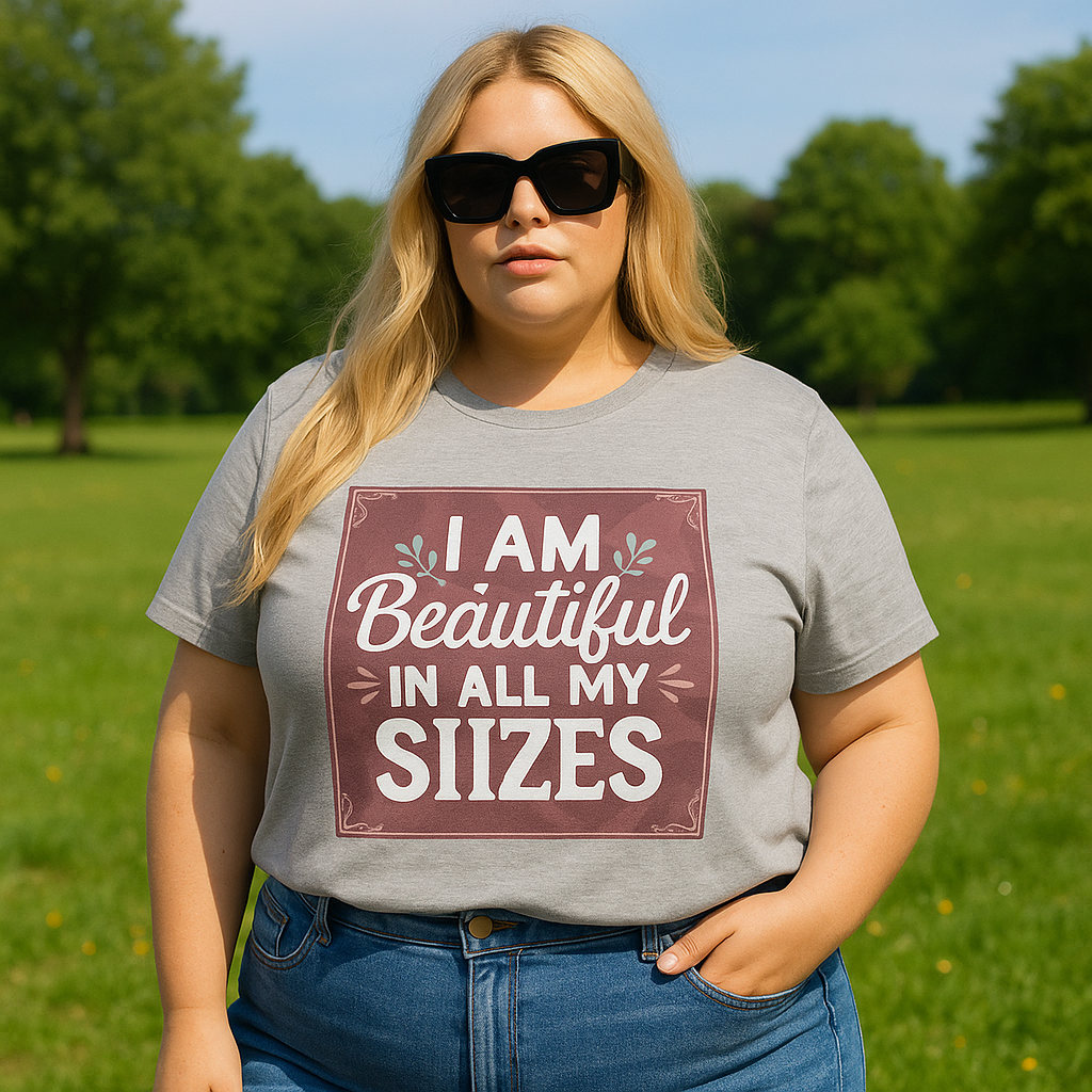Camiseta burdeos para mujer «Soy guapa en todas mis tallas»: algodón de 190 g, impresión DTG HD, tallas S a 6XL.