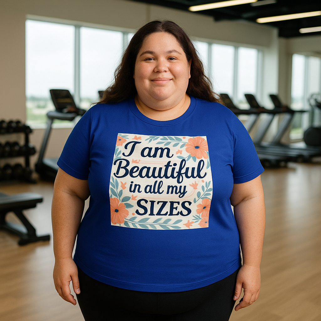Camiseta de mujer «Soy guapa en todas mis tallas»: algodón de 190 g, impresión DTG HD, tallas S a 6XL