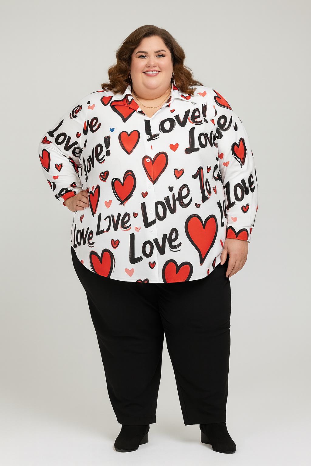 Chemise à ourlet asymétrique – imprimé cœurs “Love” | Big Smiles