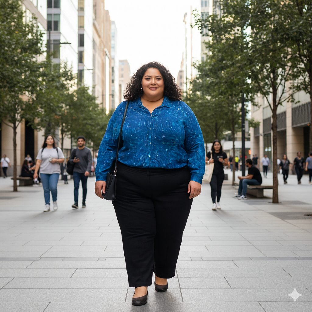 Chemise à ourlet asymétrique – manches longues, imprimé tourbillons bleus (S à 8XL) - Big Smiles All Sizes