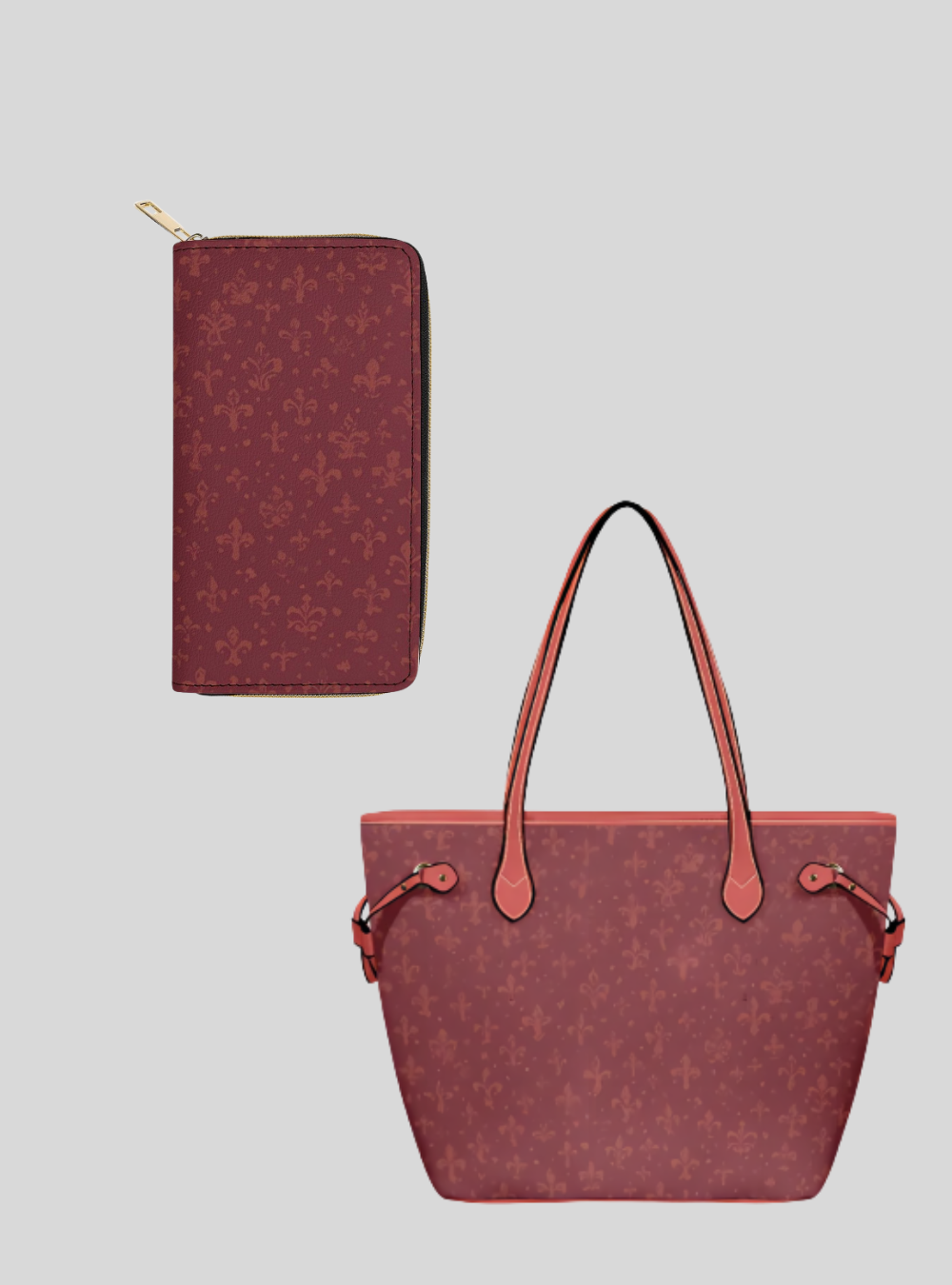 Bolso tote de piel vegana burdeos: elegancia floral, para llevar en la mano o cruzado.