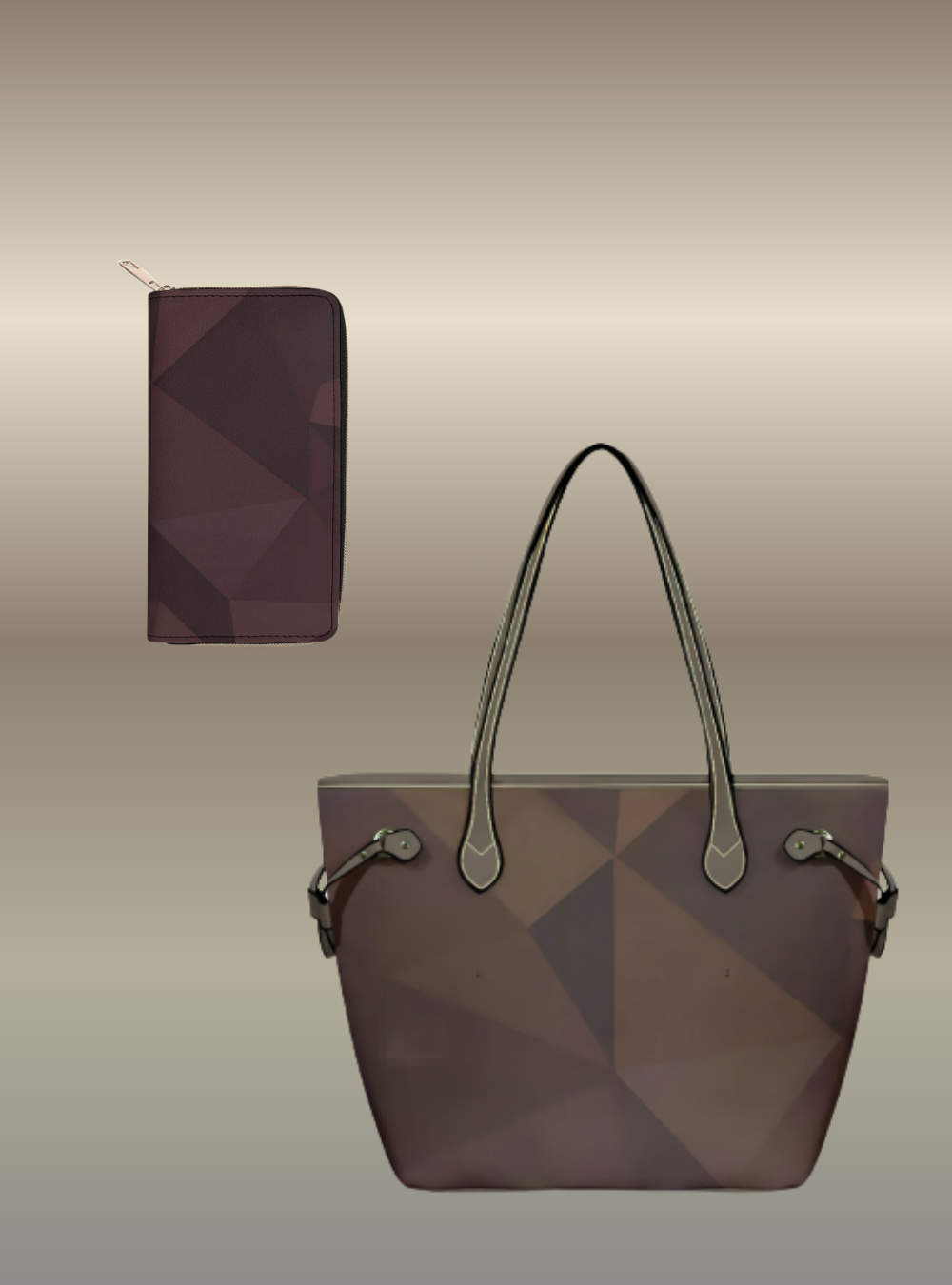 Brown vegan leather tote bag – Geometric elegance, hand-held or cross-body