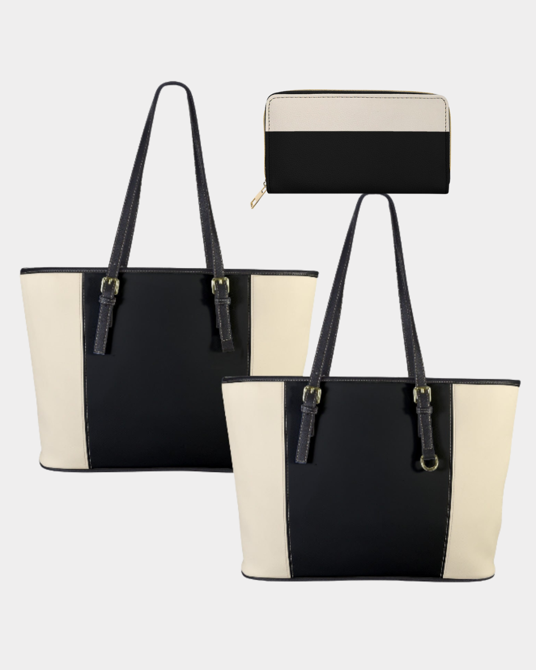 Black and beige vegan leather tote bag – Urban elegance and refined contrast