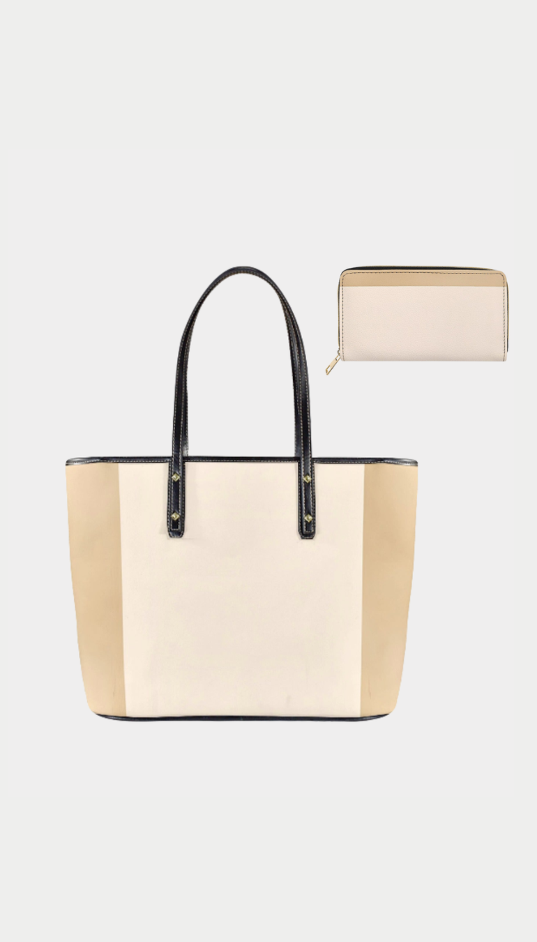 Bolso tote de piel vegana beige: elegancia clásica y aspecto profesional.