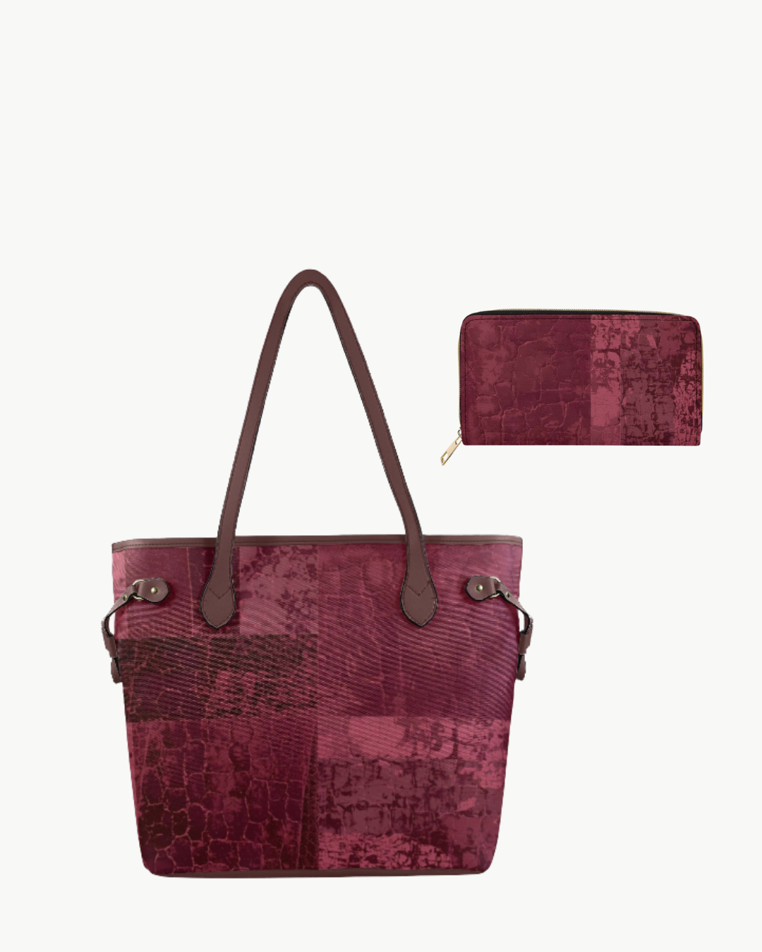 Sac cabas en toile imperméable bordeaux – Élégance texturée et design patchwork