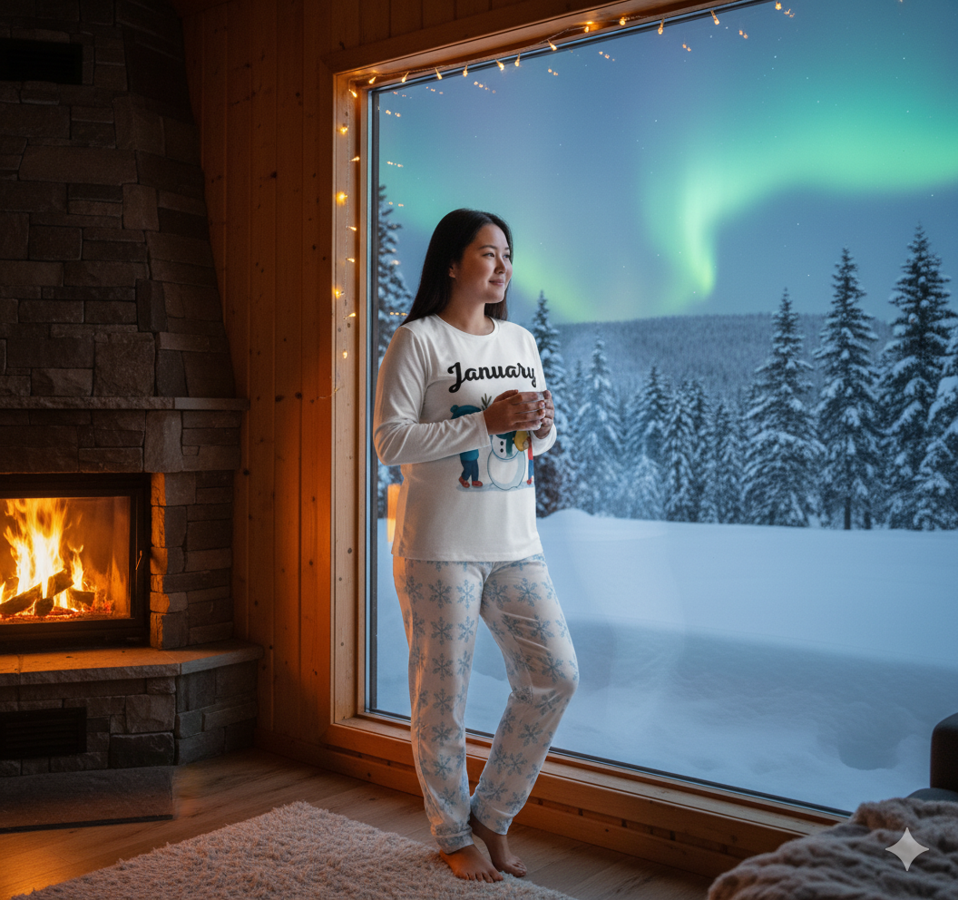 Pyjama femme 2 pièces “January” – doux, extensible, poches, grande taille - Big Smiles All Sizes