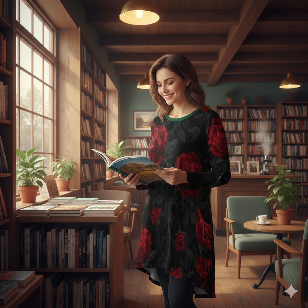 Robe ample à poches roses rouges – manches longues, S-5XL - Big Smiles All Sizes