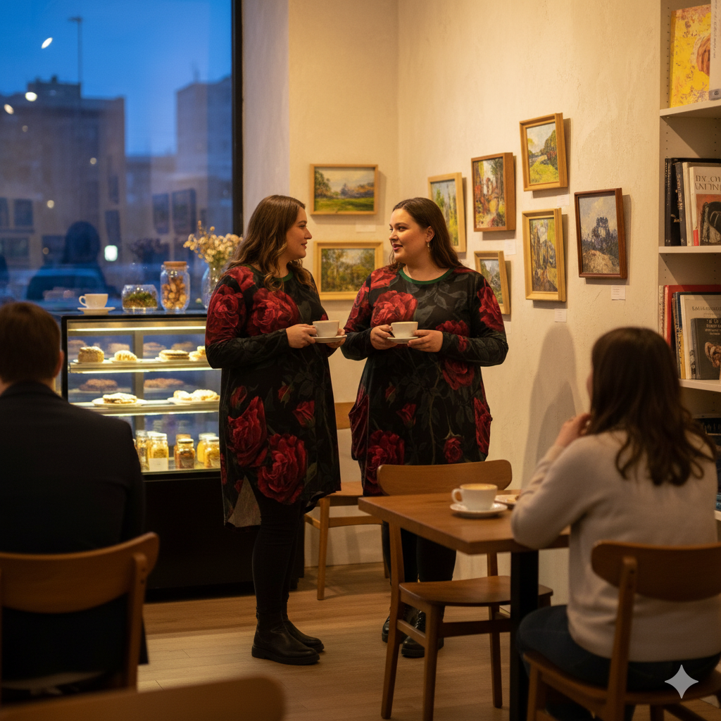 Robe ample à poches roses rouges – manches longues, S-5XL - Big Smiles All Sizes