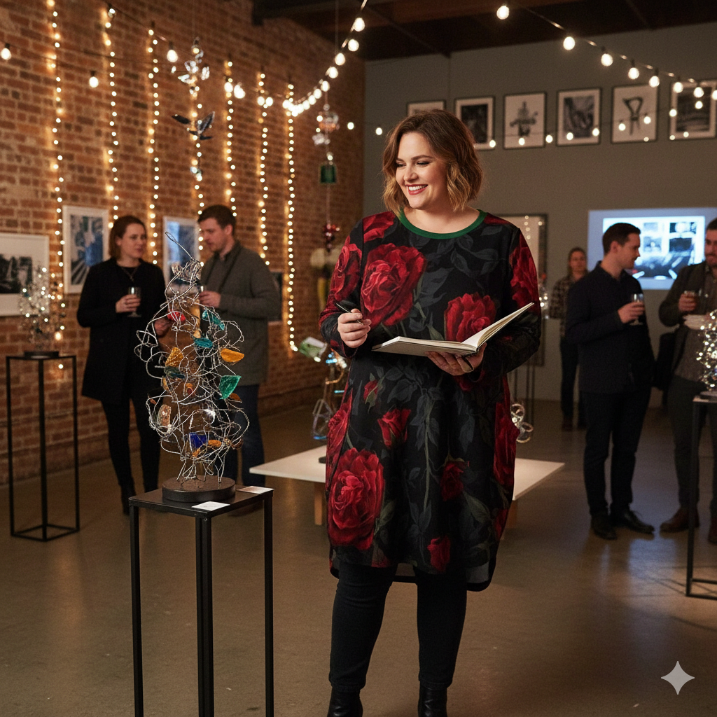 Robe ample à poches roses rouges – manches longues, S-5XL - Big Smiles All Sizes