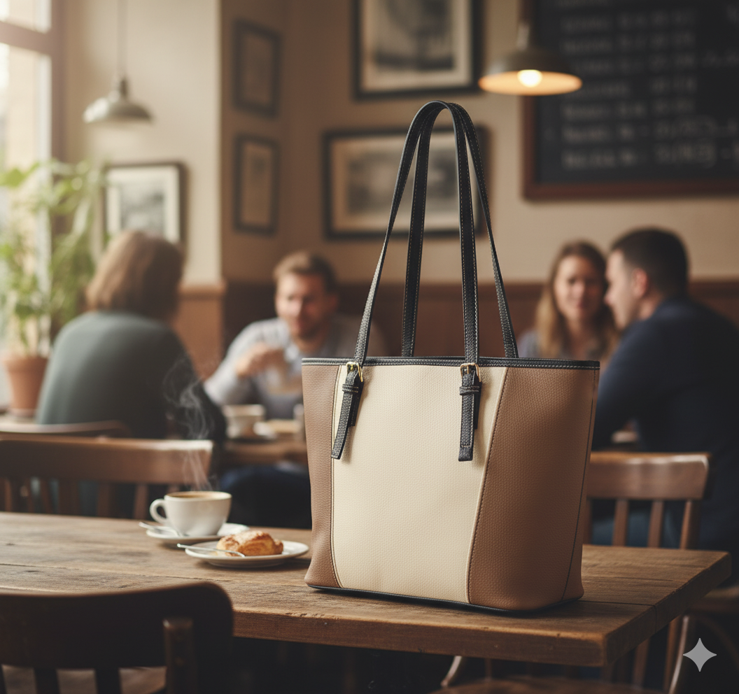 Beige and Brown Vegan Leather Tote Bag – Natural Elegance and Everyday Style