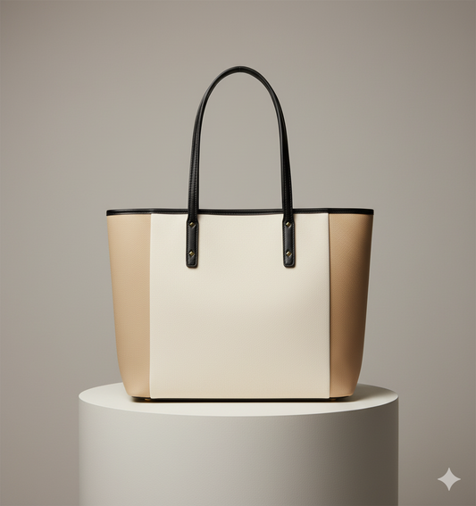 Bolso tote de piel vegana beige: elegancia clásica y aspecto profesional.