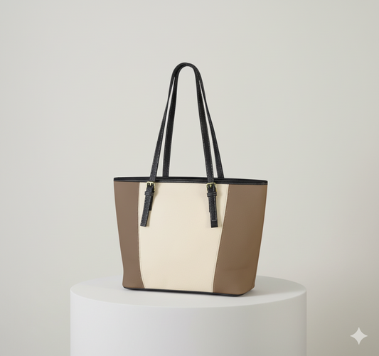 Beige and Brown Vegan Leather Tote Bag – Natural Elegance and Everyday Style