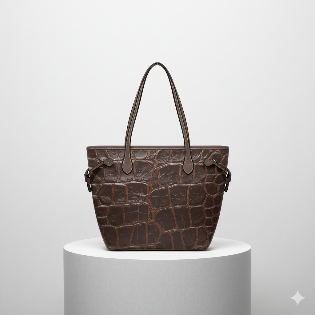 Brown Vegan Leather Tote Bag – Chic Crocodile Design and Sophisticated Look