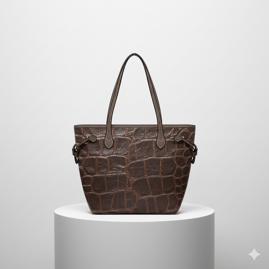Brown Vegan Leather Tote Bag – Chic Crocodile Design and Sophisticated Look