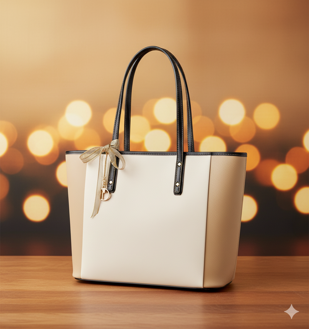 Bolso tote de piel vegana beige: elegancia clásica y aspecto profesional.