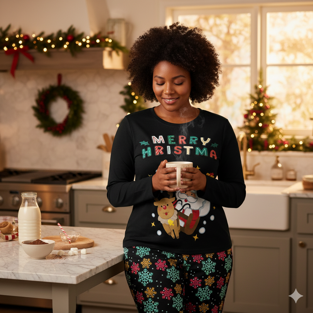 Pyjama de Noël « Père Noël & Renne » – Ensemble 2 pièces XS à 6XL | Big Smiles