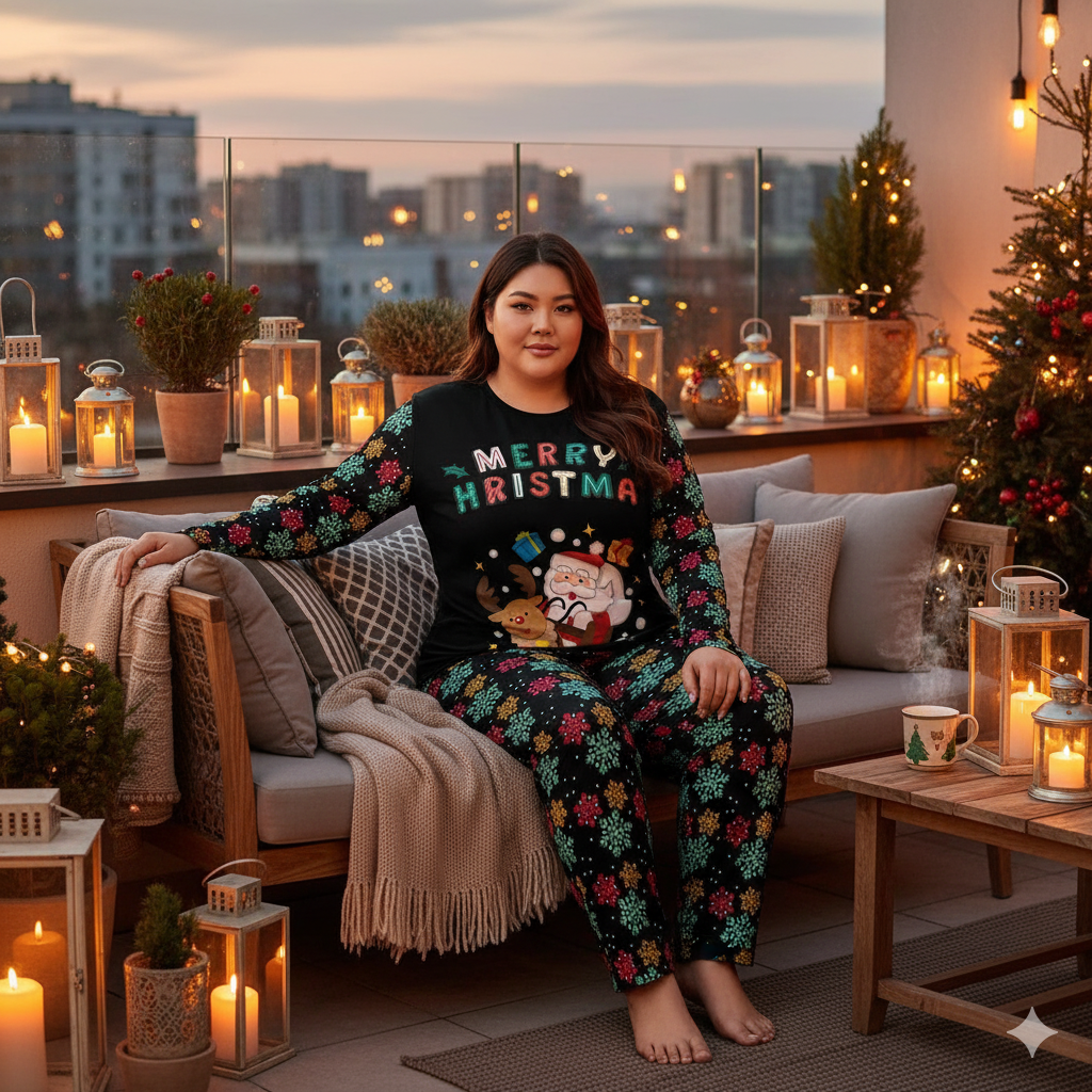 Pyjama de Noël « Père Noël & Renne » – Ensemble 2 pièces XS à 6XL | Big Smiles