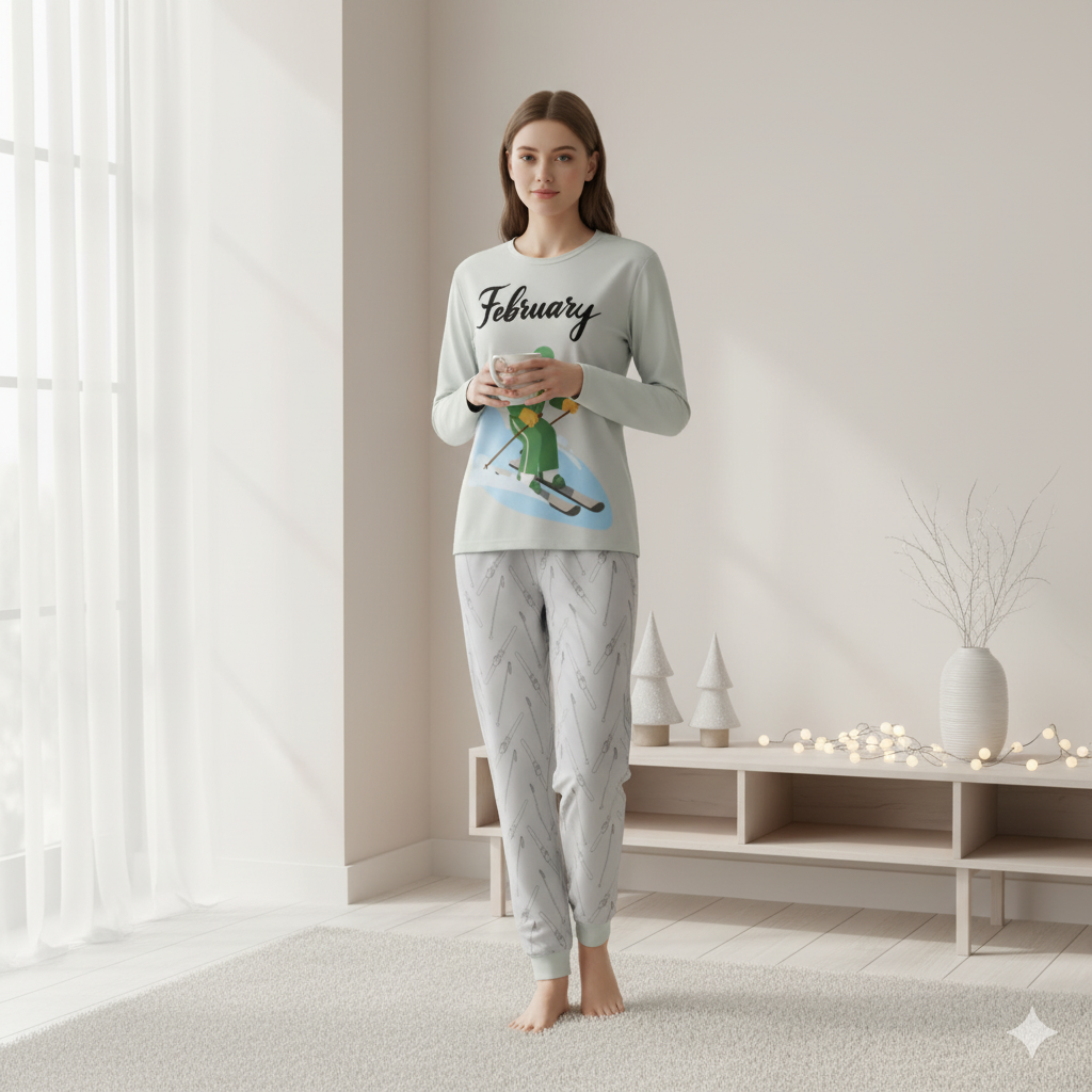 Pyjama d’hiver « February Ski » – Ensemble 2 pièces XS à 6XL | Big Smiles