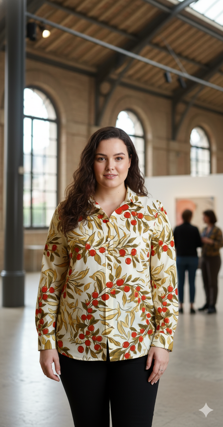 Chemise fluide imprimé cerises & feuillage – grande taille jusqu’au 5XL