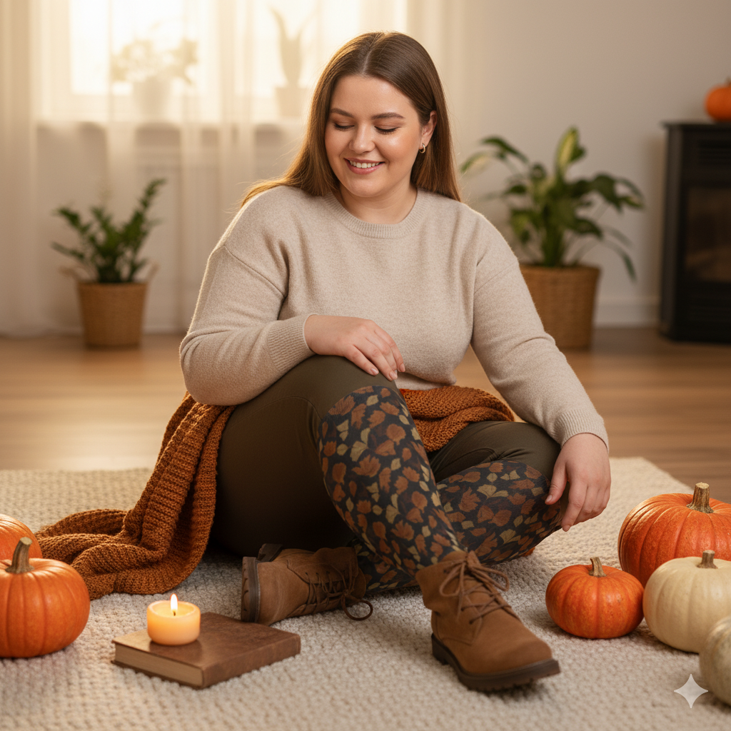 Chaussettes montantes feuilles d’automne – respirantes, anti-glisse & confort mollets – impression all-over | Big Smiles