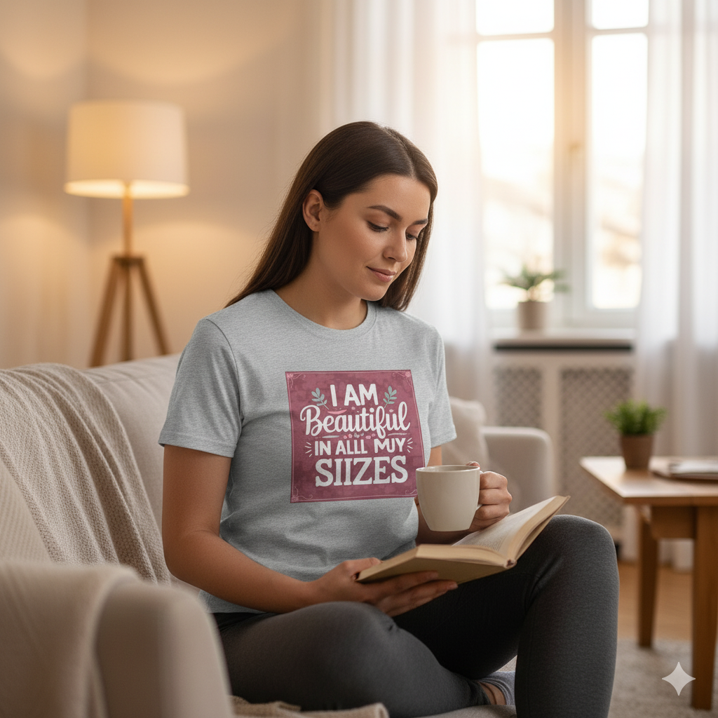 Camiseta burdeos para mujer «Soy guapa en todas mis tallas»: algodón de 190 g, impresión DTG HD, tallas S a 6XL.