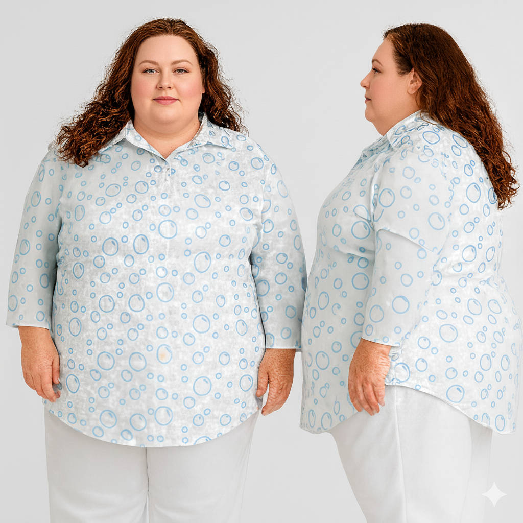 Chemise à ourlet asymétrique – imprimé bulles bleu clair | Big Smiles