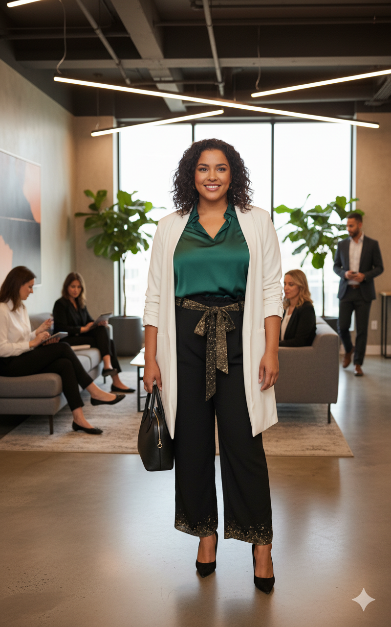 Pantalon large noir à taille élastique à nouer, détails dorés & poches – S à 5XL - Big Smiles All Sizes