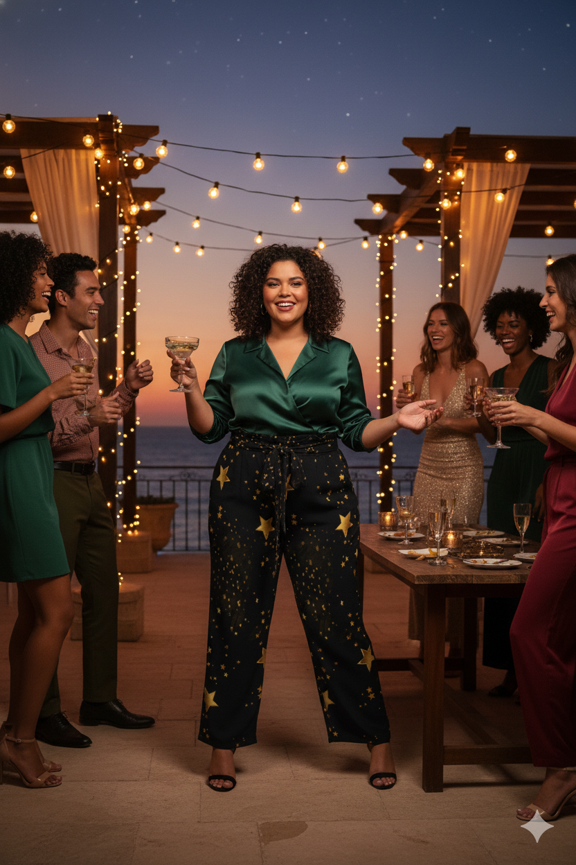 Pantalon large noir à étoiles – taille élastique à nouer & poches (S à 5XL) - Big Smiles All Sizes