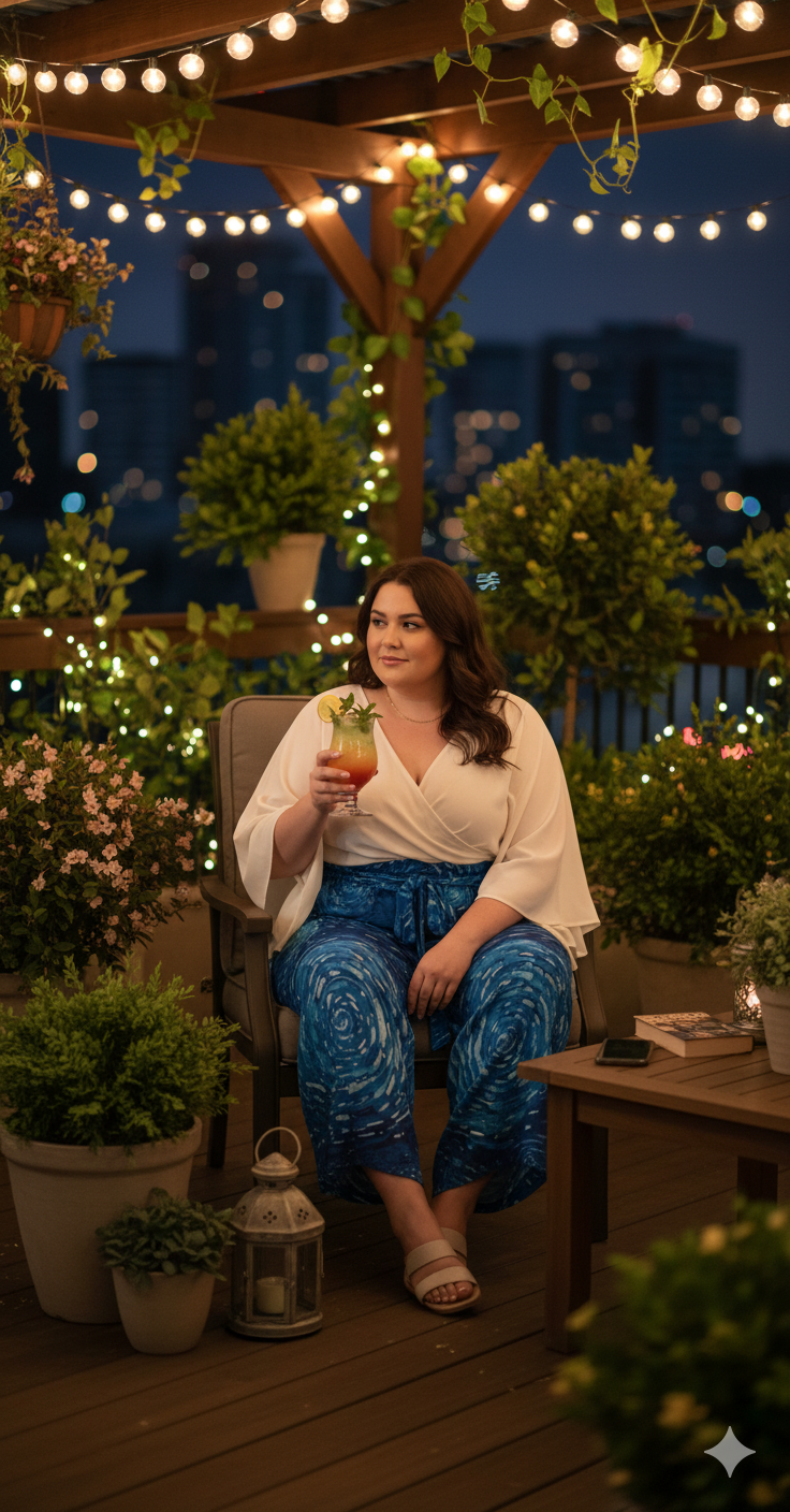 Pantalon large bleu à spirales – taille élastique à nouer & poches (S à 5XL) - Big Smiles All Sizes