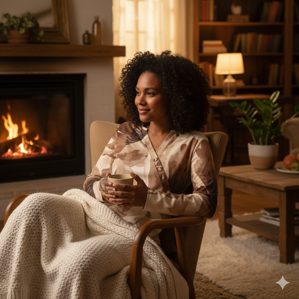 T-shirt femme manches longues à col asymétrique boutonné – imprimé fleurs brunes aquarelle (S à 5XL) - Big Smiles All Sizes