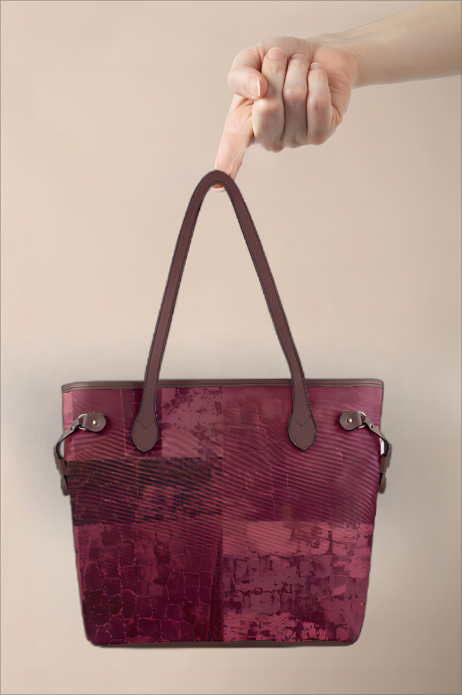 Sac cabas en toile imperméable bordeaux – Élégance texturée et design patchwork