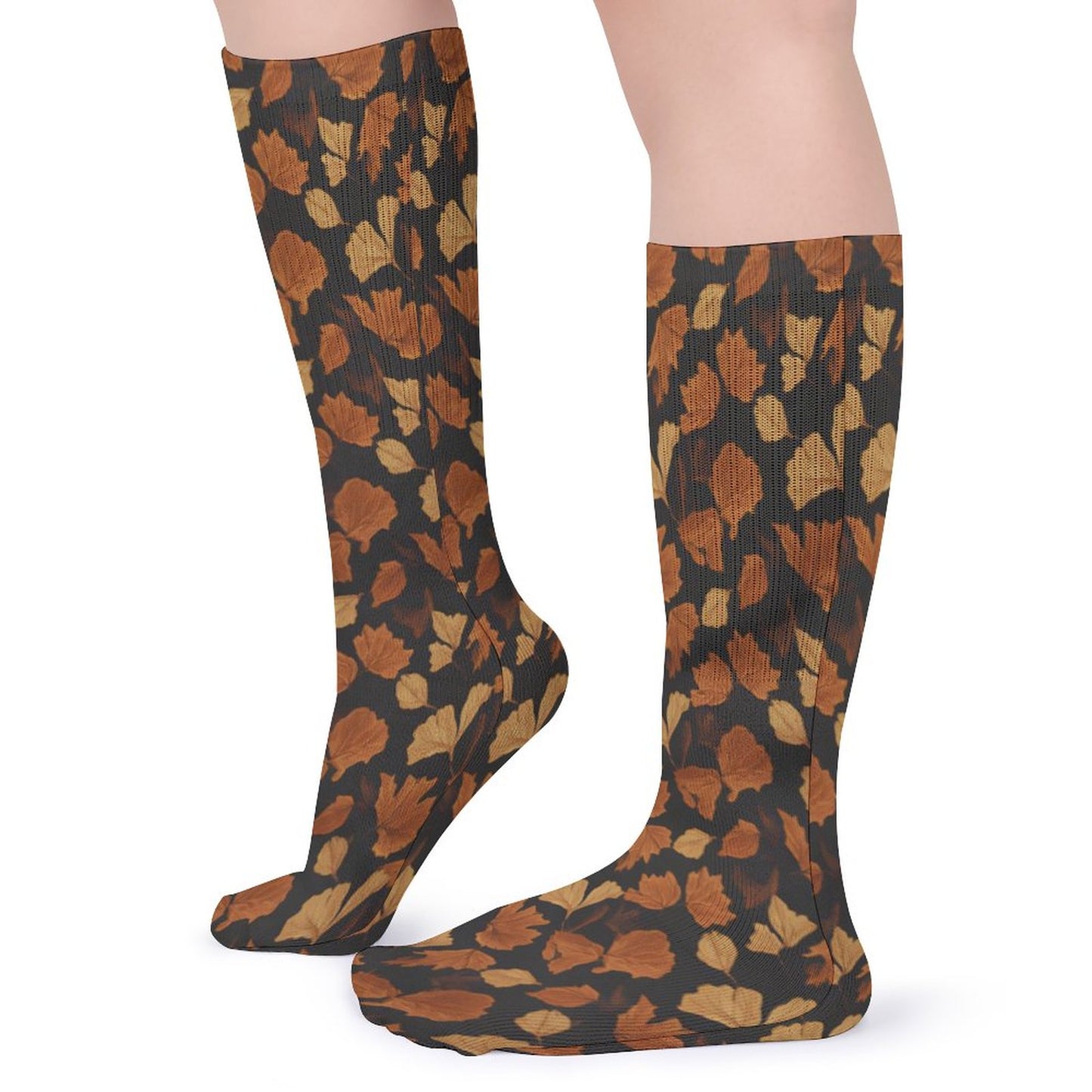 Chaussettes montantes feuilles d’automne – respirantes, anti-glisse & confort mollets – impression all-over | Big Smiles