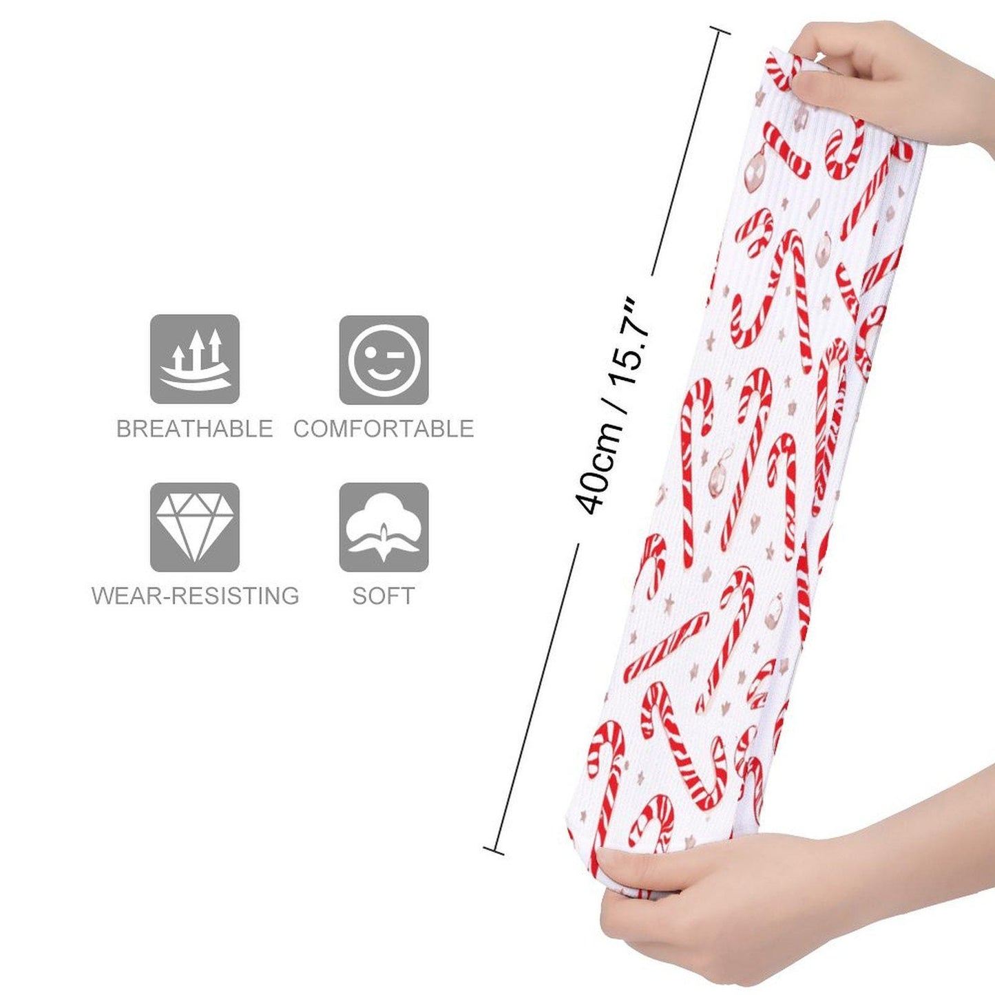 Chaussettes montantes Noël | Imprimé cannes de sucre | Unisexes, respirantes & extensibles | Mode inclusive Big Smiles