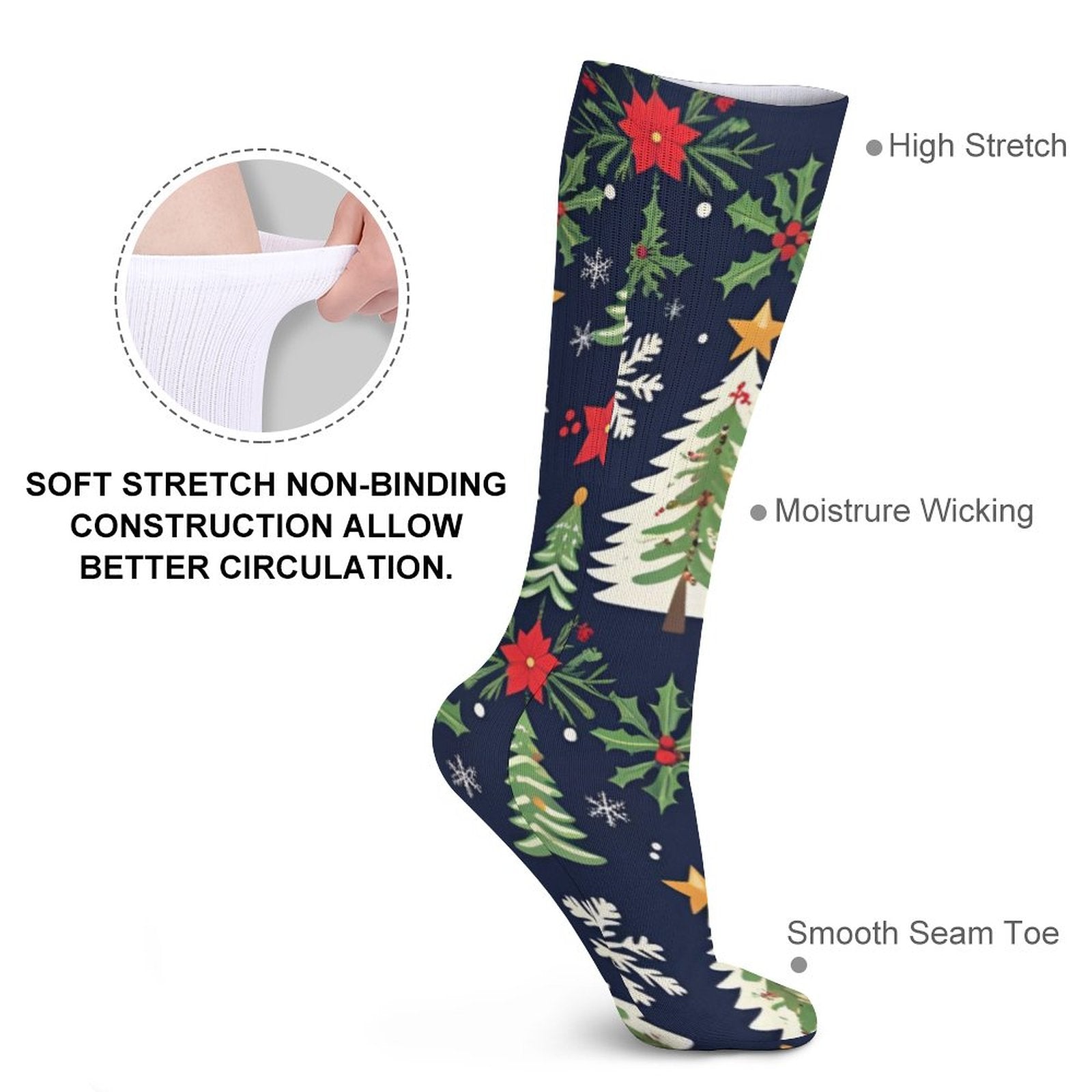 Chaussettes hautes de Noël – respirantes, douces et festives | Impression intégrale | Big Smiles - Big Smiles All Sizes