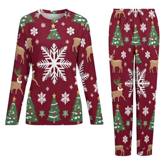 Pyjama de Noël femme 2 pièces | XS–6XL | Bordeaux | Doux, stretch, poches | Big Smiles