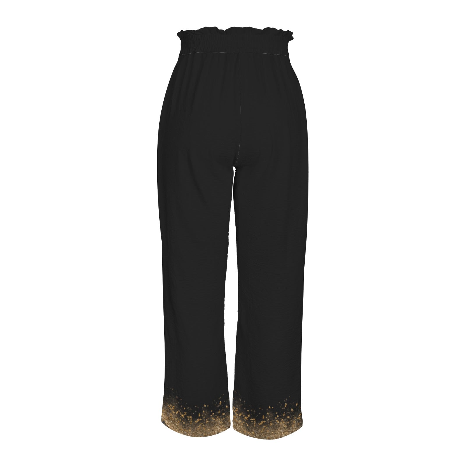 Pantalon large noir à taille élastique à nouer, détails dorés & poches – S à 5XL - Big Smiles All Sizes