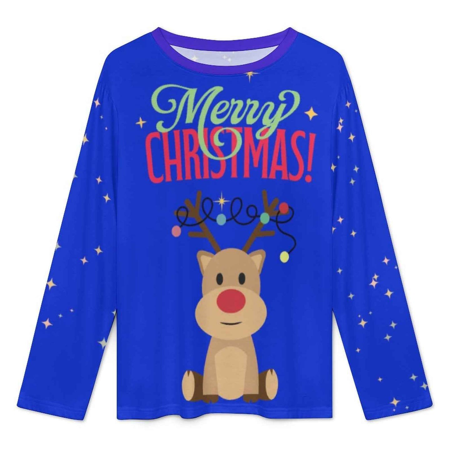 Pyjama de Noël « Renne Bleu & Étoiles » – Ensemble 2 pièces XS à 6XL | Big Smiles