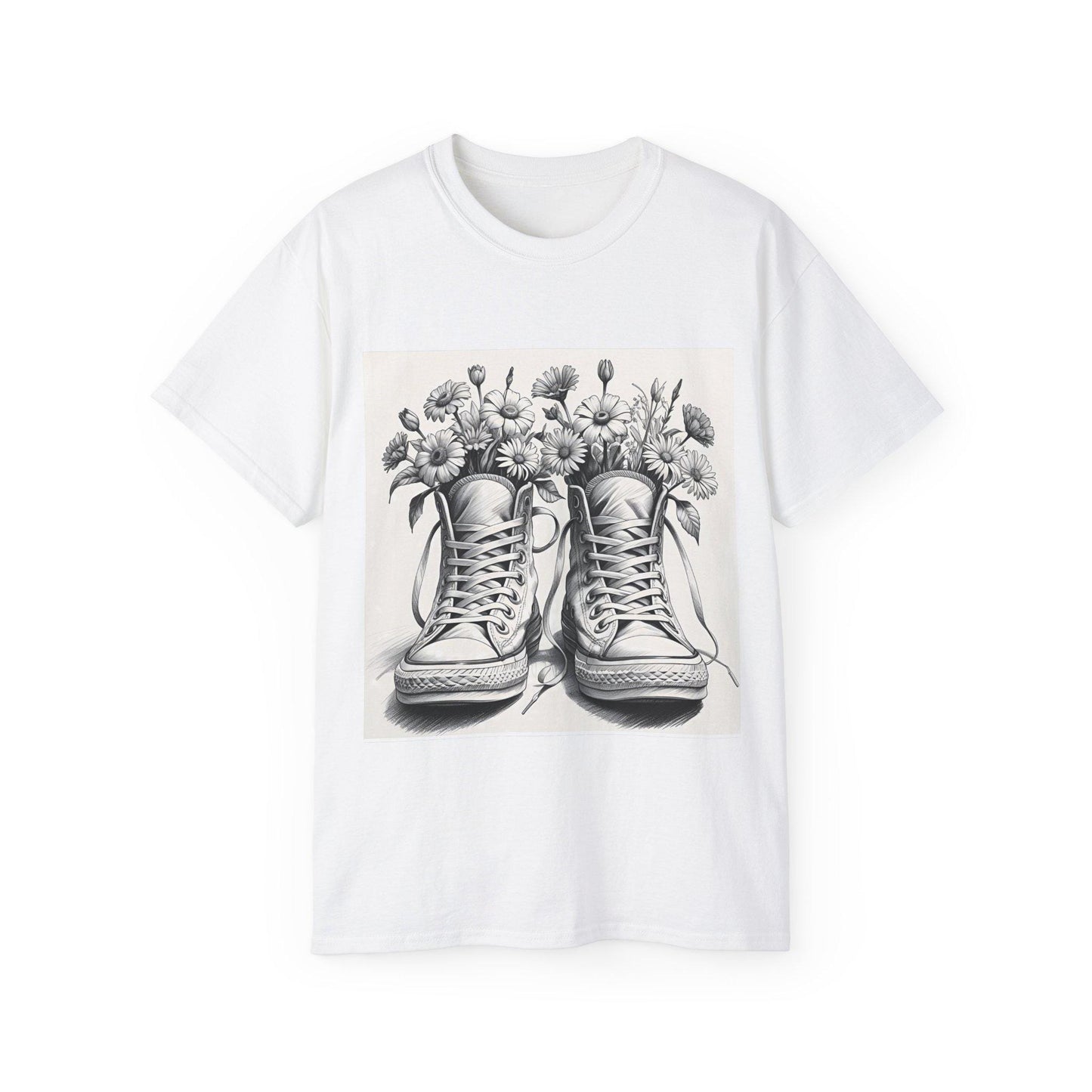 Camiseta unisex floral Converse - Algodón ultra suave, zapatillas vintage con estampado floral, tallas S-5XL