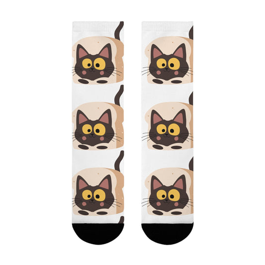 Chaussettes « Bread Cat » – crew imprimées chat mignon, cadeau cat lovers