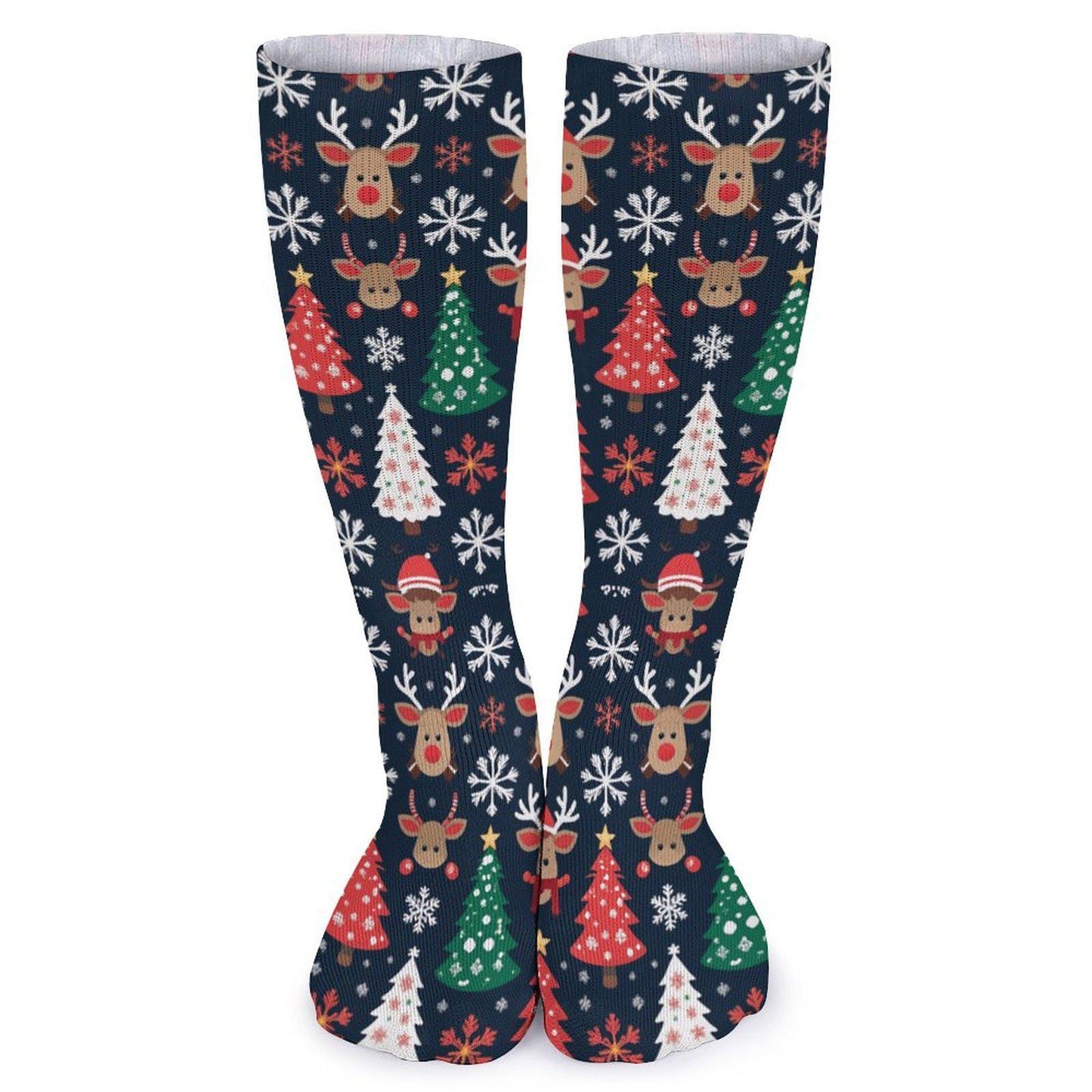 Chaussettes montantes Noël | Rennes, flocons et sapins | Respirantes, douces & stretch | Mode inclusive Big Smiles