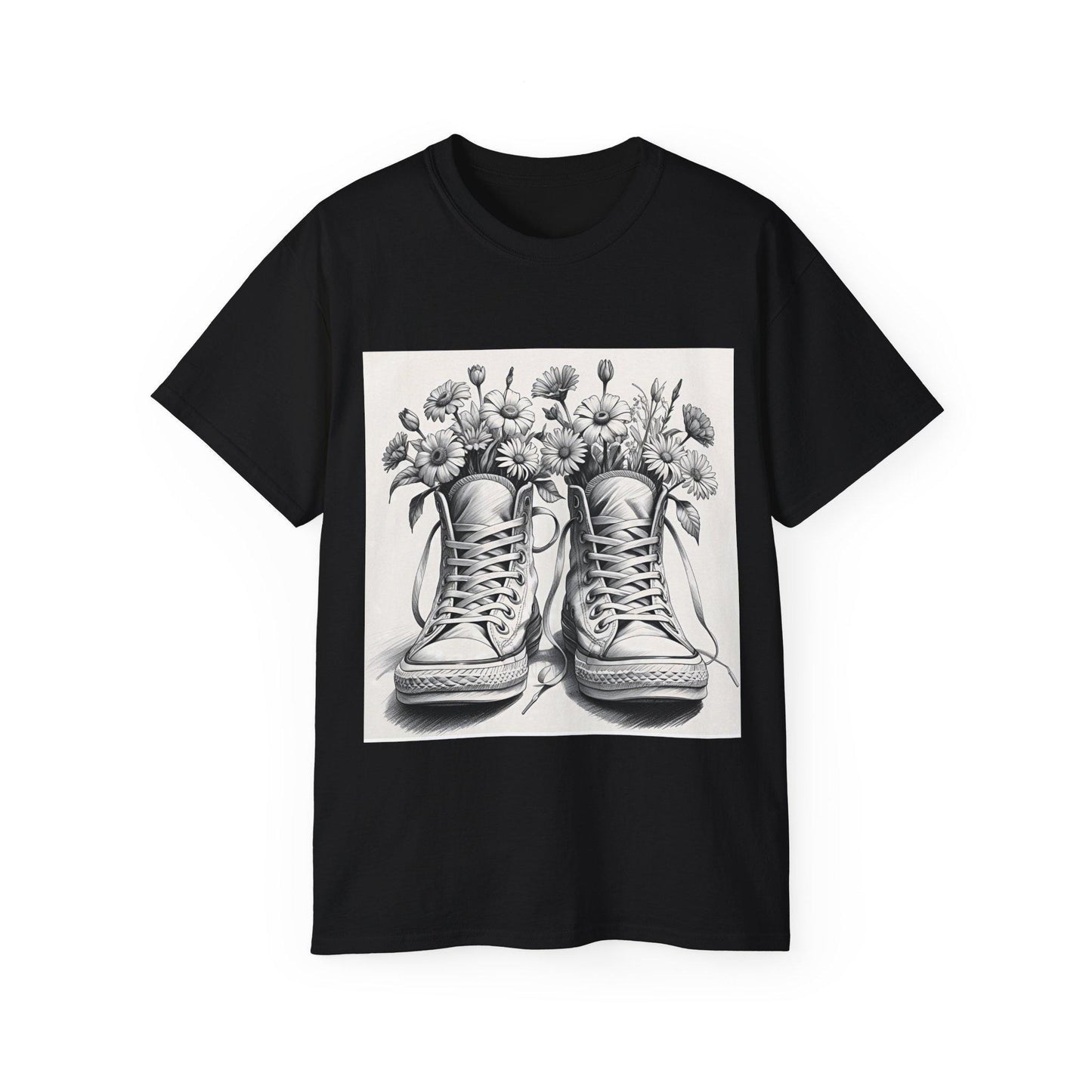 Camiseta unisex floral Converse - Algodón ultra suave, zapatillas vintage con estampado floral, tallas S-5XL