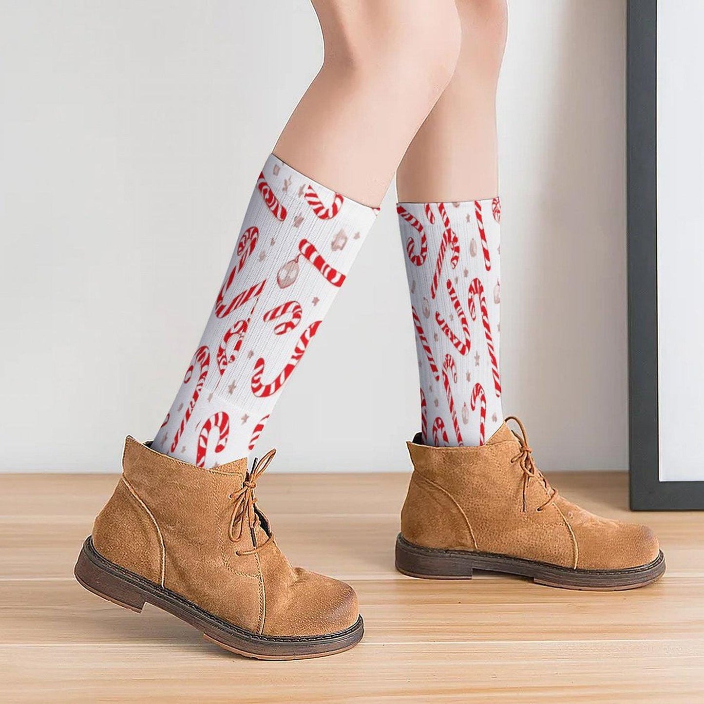 Chaussettes montantes Noël | Imprimé cannes de sucre | Unisexes, respirantes & extensibles | Mode inclusive Big Smiles