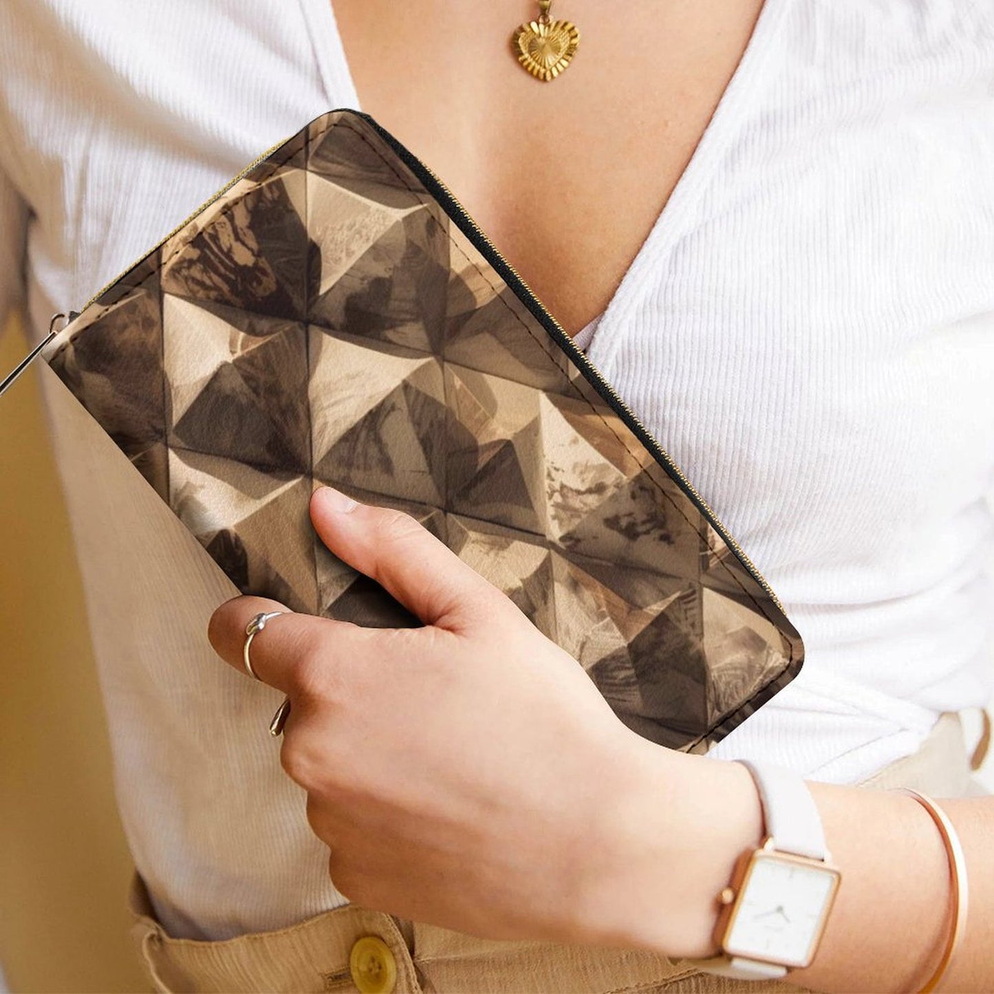 Portefeuille marron géométrique en cuir vegan haut de gamme – Style moderne et grande capacité - Big Smiles All Sizes