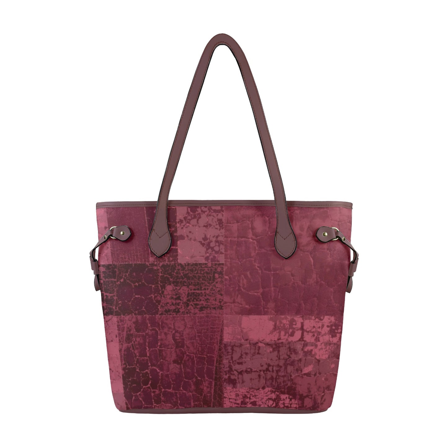 Sac cabas en toile imperméable bordeaux – Élégance texturée et design patchwork - Big Smiles All Sizes