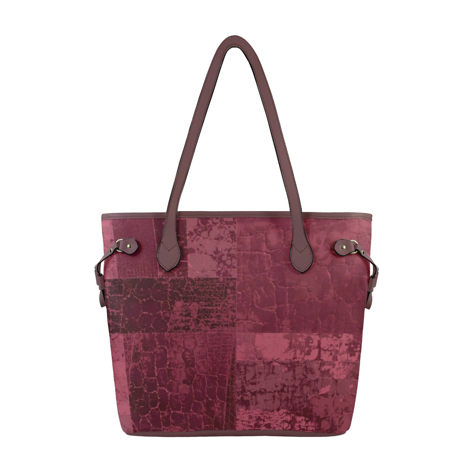 Sac cabas en toile imperméable bordeaux – Élégance texturée et design patchwork - Big Smiles All Sizes