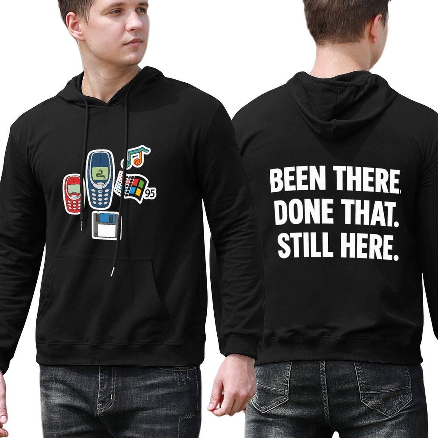 sizes S - 6XL Retro Nostalgia Hoodie with Nokia Snake, Windows 95 Logo, Floppy Disk and Funny Quote,