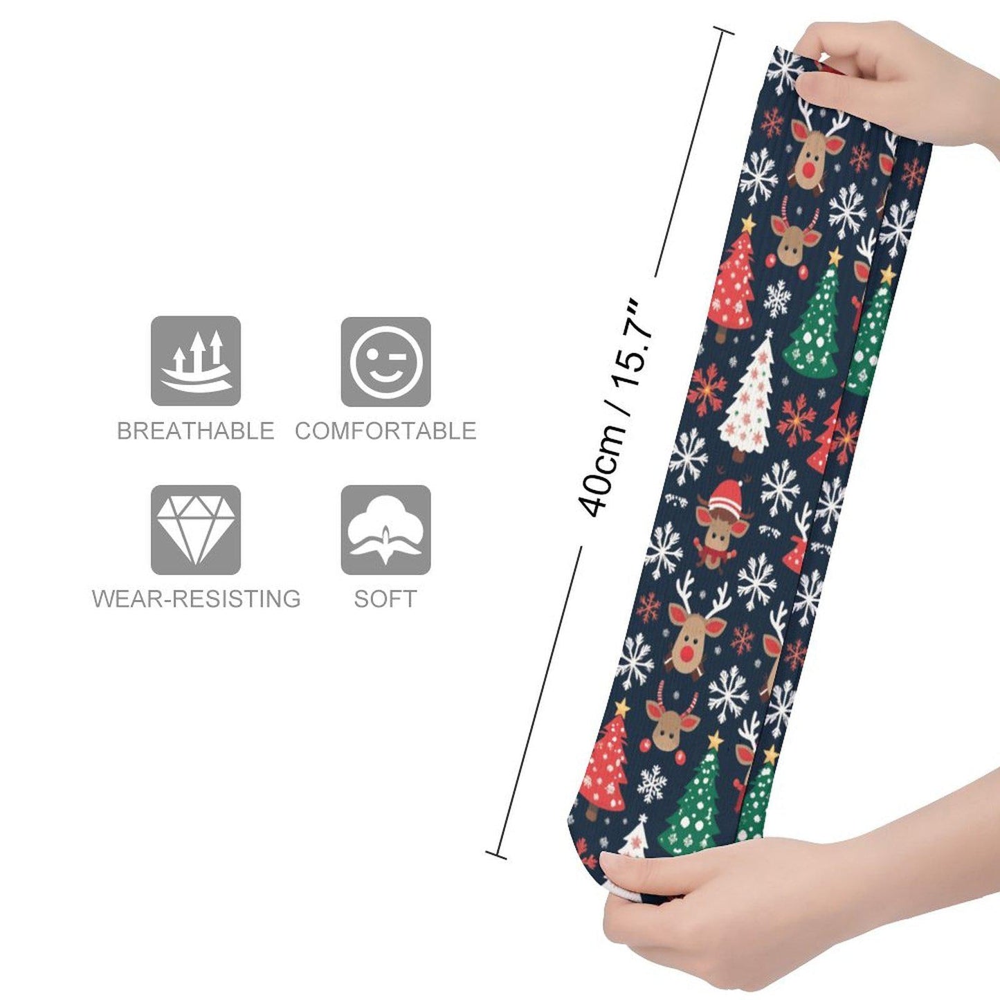 Chaussettes montantes Noël | Rennes, flocons et sapins | Respirantes, douces & stretch | Mode inclusive Big Smiles