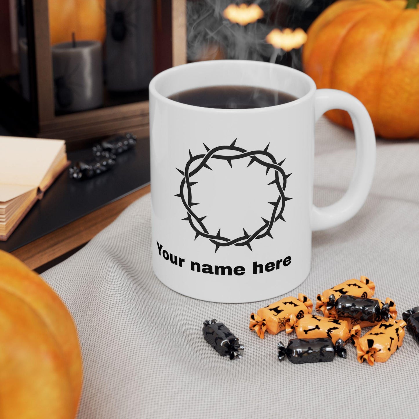 Mug chrétien personnalisable – Couronne d’Épines, céramique brillante 11oz/15oz, micro-ondes & lave-vaisselle